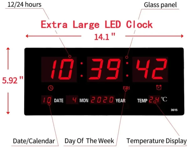 Digital Clock Wall/Desk with Alarm JH-3615 - Image 3